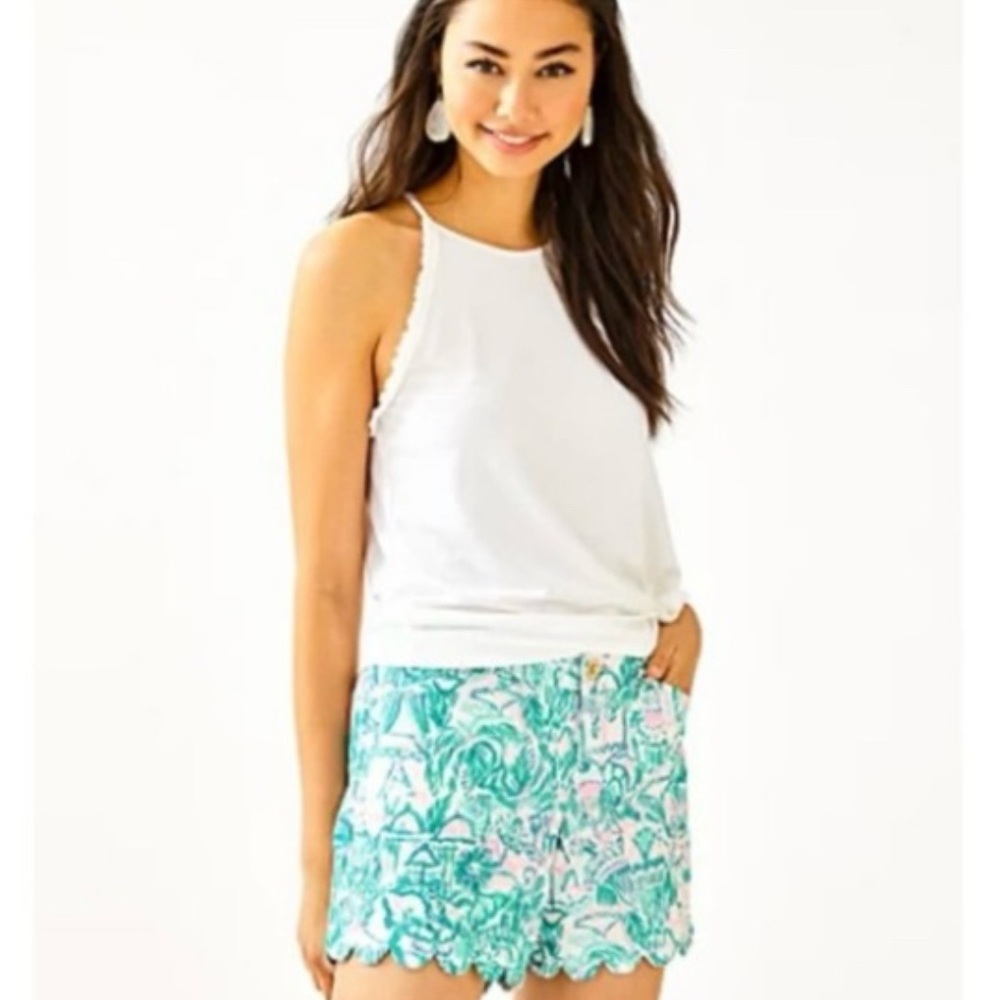 LILLY PULITZER 5" BUTTERCUP STRETCH SHORT Scallop COLORFUL CAMELFLAGE - Picture 4 of 7